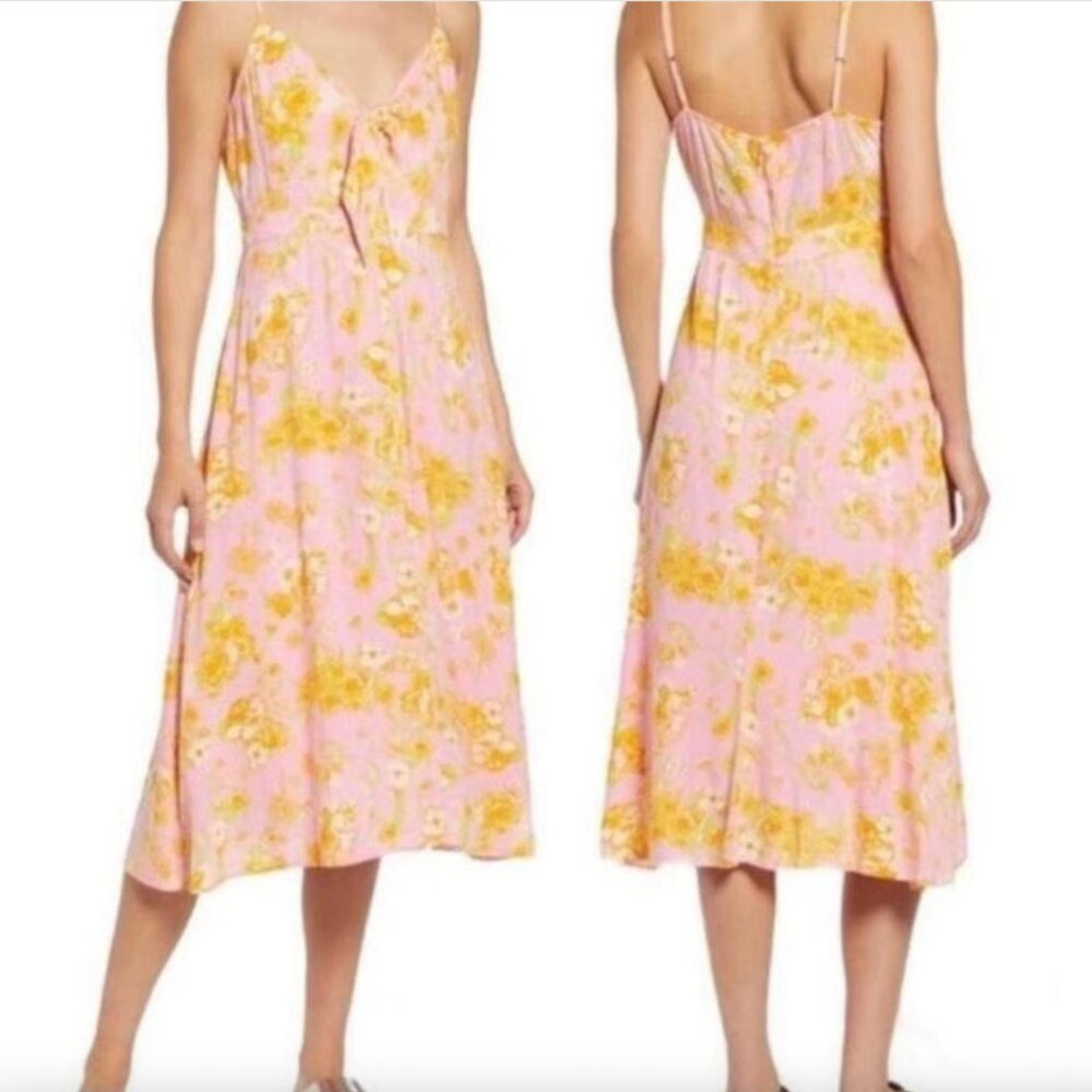 NWT BP Floral Midi Dress Pink Vneck Tie Front SZ Small